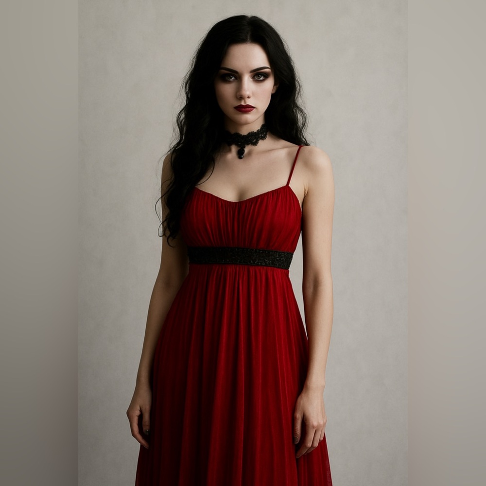 Speechless Y2K Babydoll Empire Waist Beaded Red Mini Dress  witchy vampire goth‎